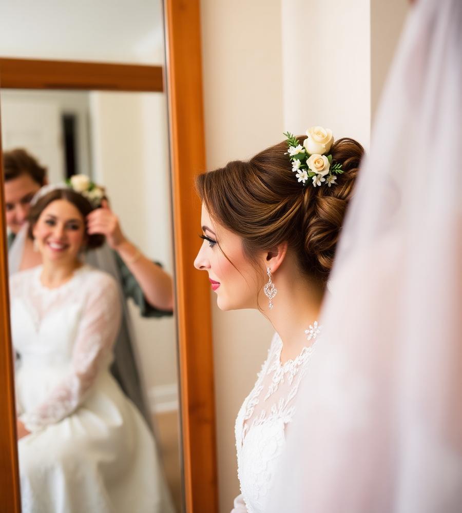 Bridal updo with florals